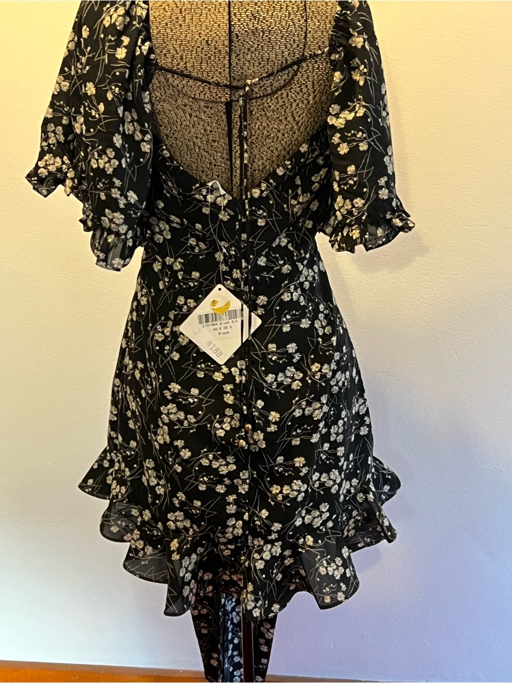 Black Floral Tie-Front Mini Dress - Picture 7 of 16